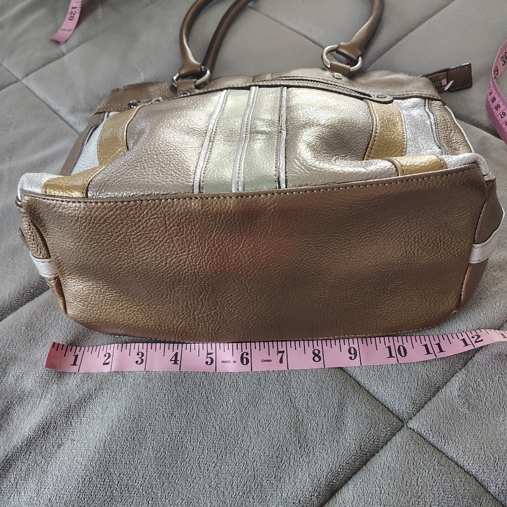 Tignanello Super Stripes Pebble Leather Metallic Shoulder Bag Tote - Picture 13 of 13